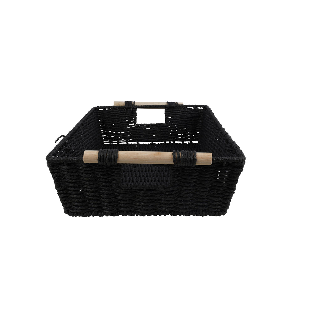 Maine & Crawford Cercy 46cm Paper Rope Basket w/ Wood Handle - Black