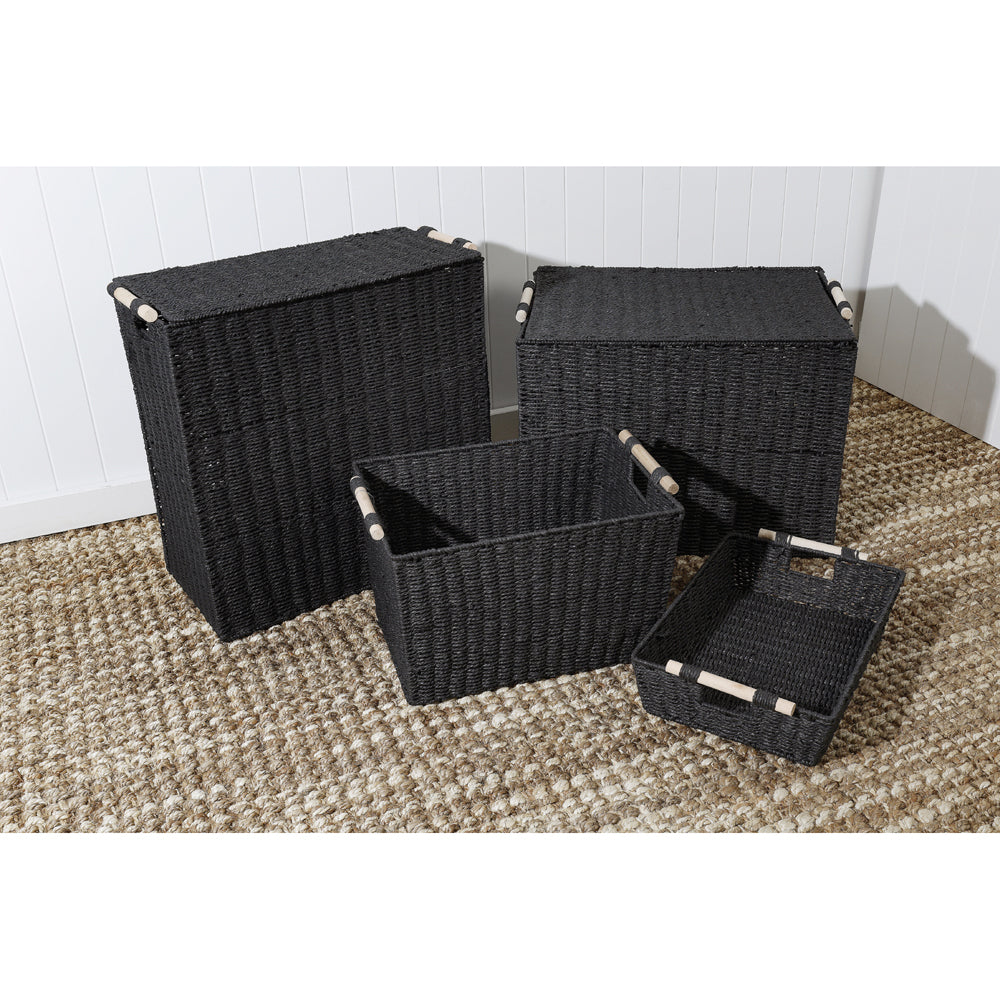 Maine & Crawford Cercy 46cm Paper Rope Basket w/ Wood Handle - Black