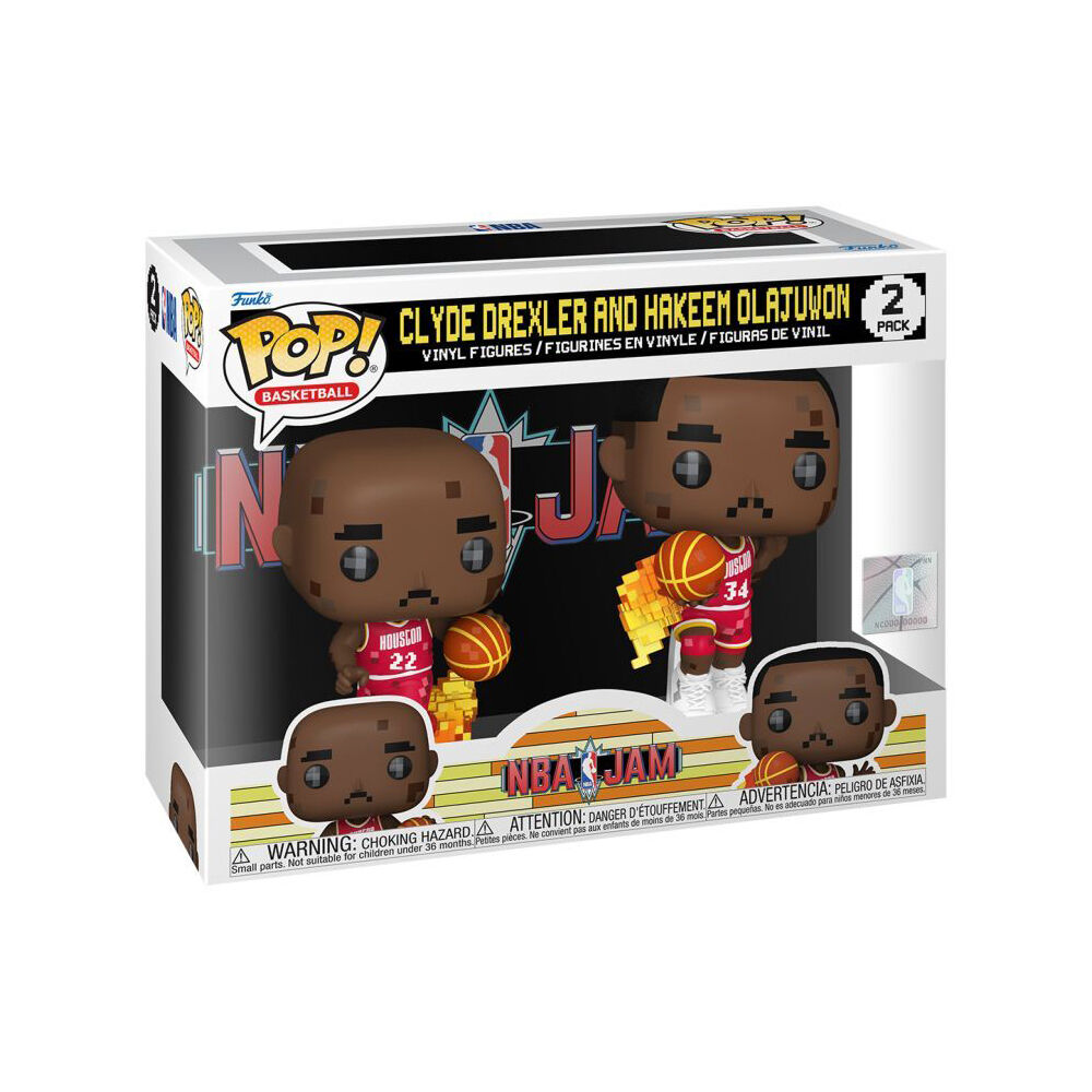 2pc NBA JAM Rockets Clyde Drexler & Hakeem Olajuwon 8-Bit Pop Vinyl 4in