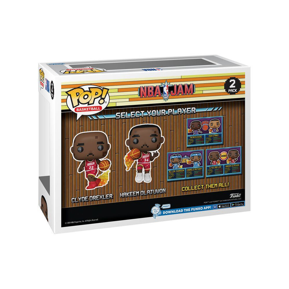 2pc NBA JAM Rockets Clyde Drexler & Hakeem Olajuwon 8-Bit Pop Vinyl 4in
