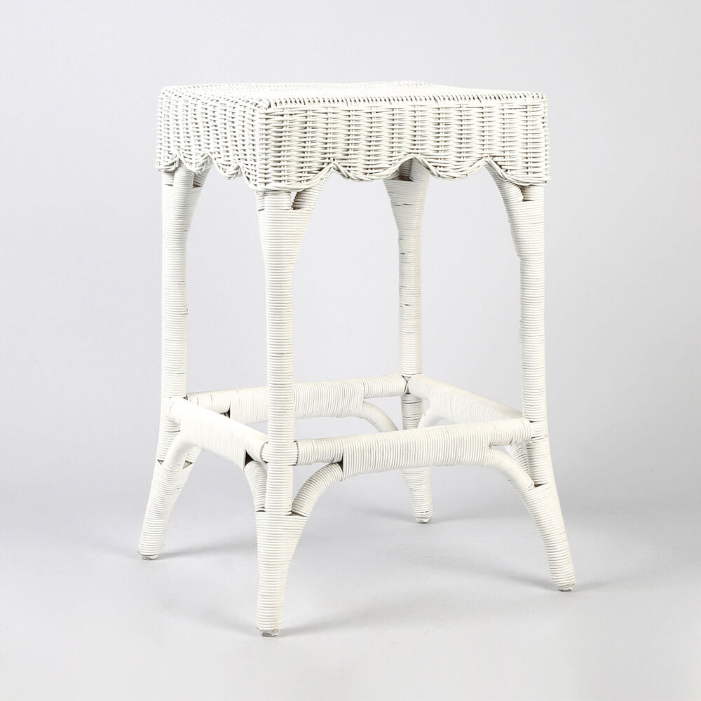 Belle Rattan Bar Stool Outdoor Undercover Seat 43x65cm - White