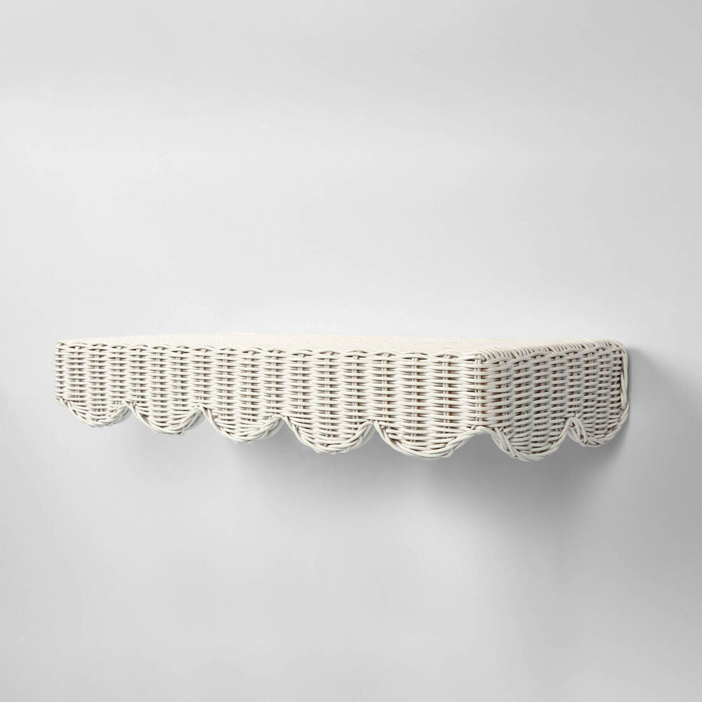 Belle Rattan Woven Hanging Wall Shelf 60x25cm - White