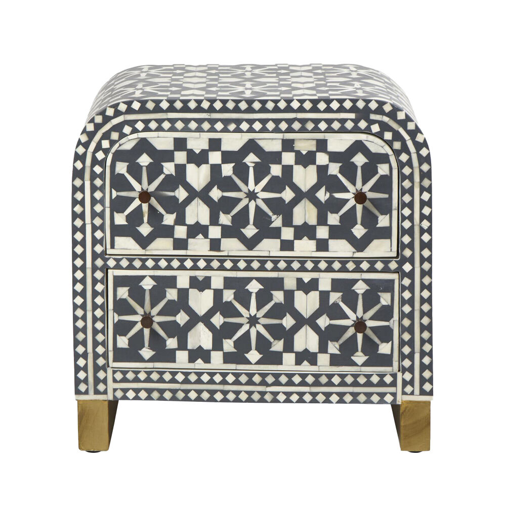 Belle Adina Plyboard Bone Inlay Bedside Table 45x45cm - Grey