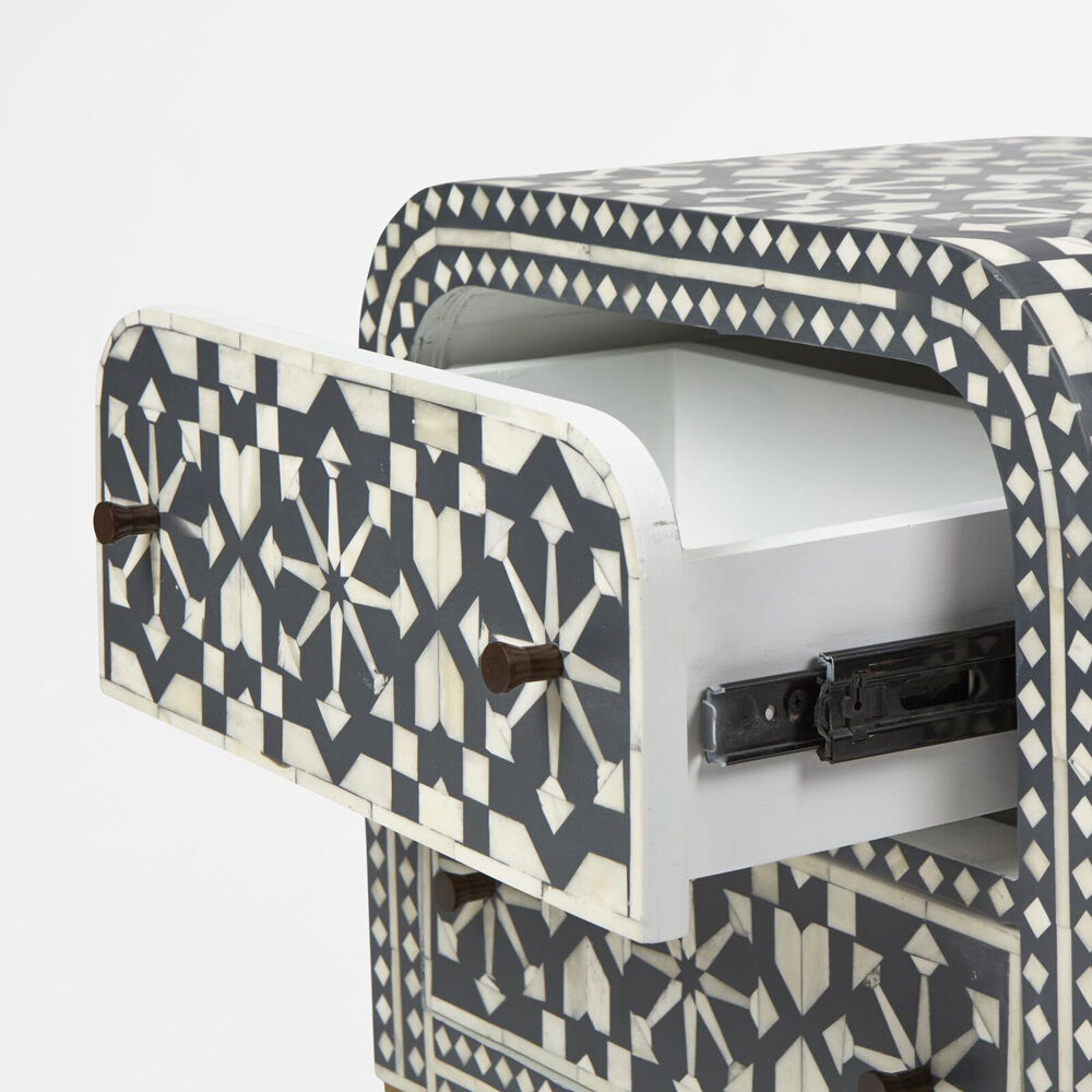 Belle Adina Plyboard Bone Inlay Bedside Table 45x45cm - Grey