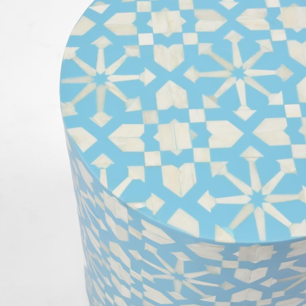 Belle Adina Plyboard Bone Inlay Side Table 35x45cm - Aqua