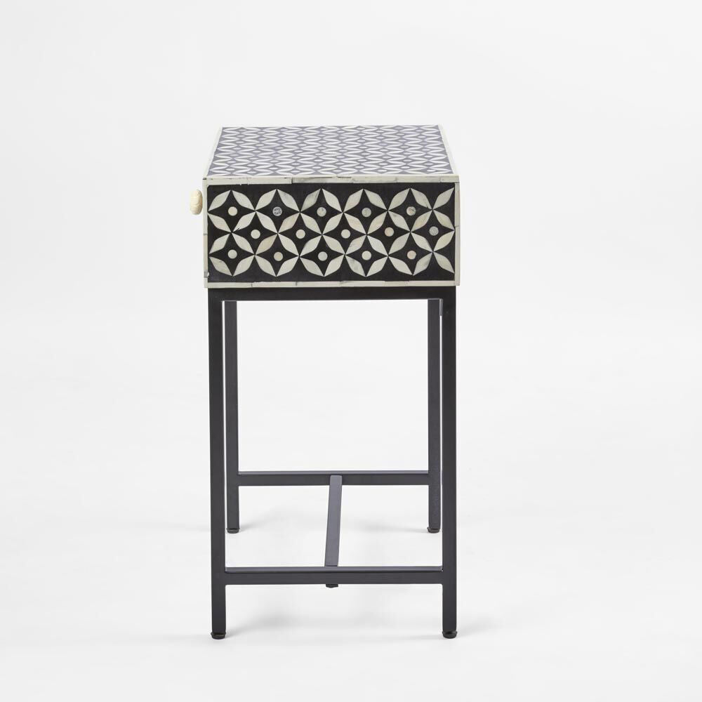 Belle Stella Bone Inlay Bedside Table w/ Drawer 45x65cm - Black
