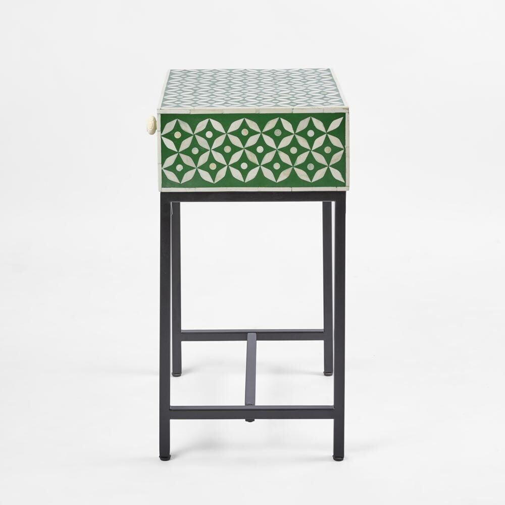 Belle Stella Bone Inlay Bedside Table w/ Drawer 45x65cm - Green