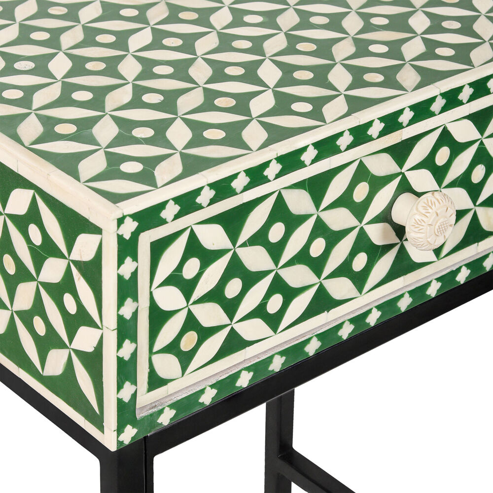 Belle Stella Bone Inlay Bedside Table w/ Drawer 45x65cm - Green