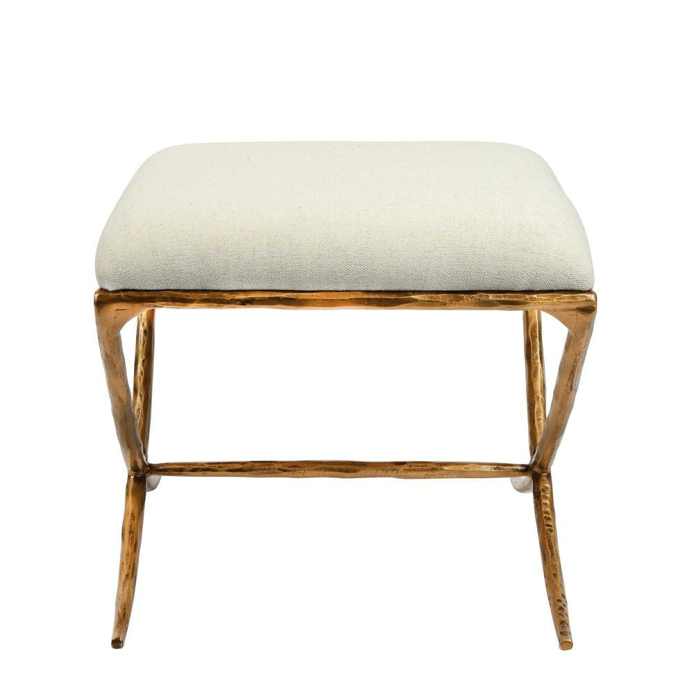 Belle Aries Upholstered Stool Gold Natural Linen 50x46cm