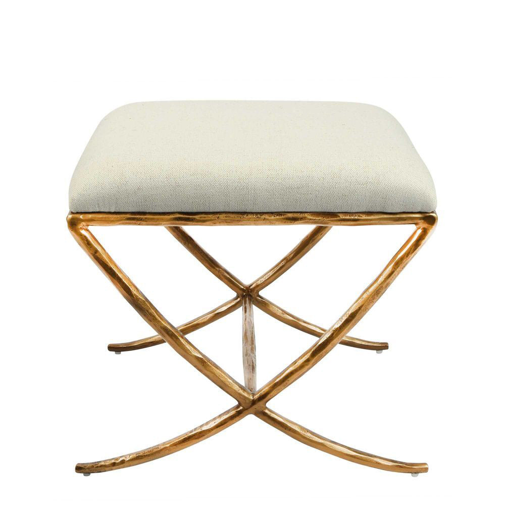 Belle Aries Upholstered Stool Gold Natural Linen 50x46cm