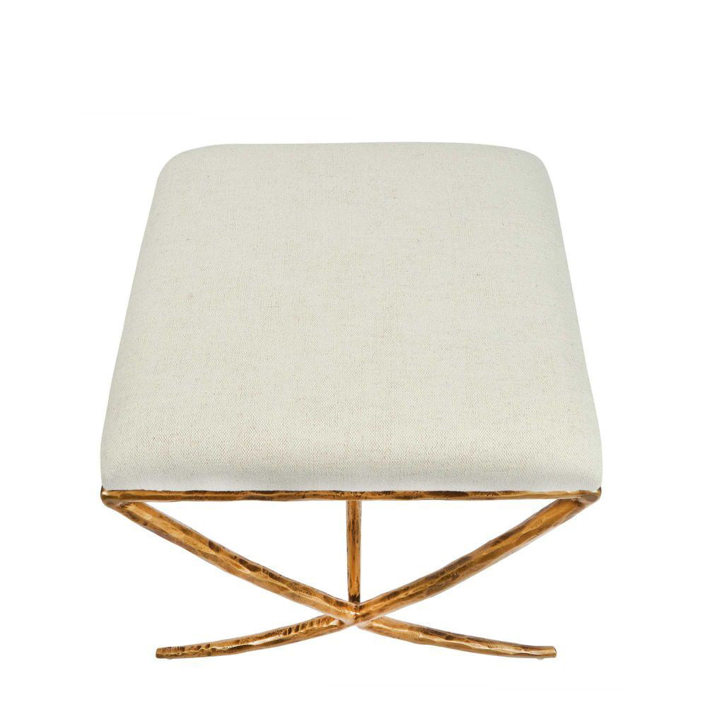 Belle Aries Upholstered Stool Gold Natural Linen 50x46cm