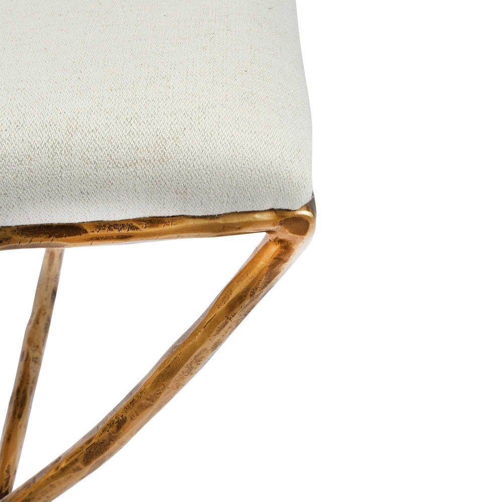 Belle Aries Upholstered Stool Gold Natural Linen 50x46cm