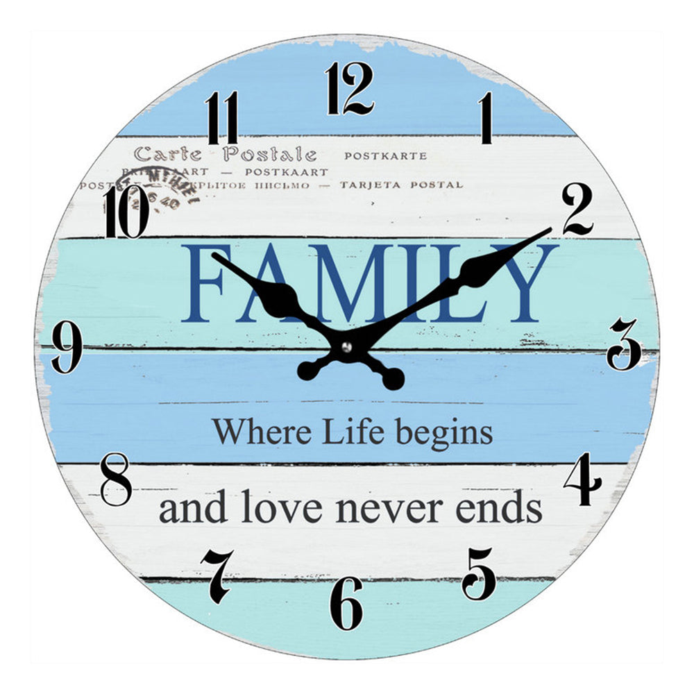 Family Where Life Begins Glass Analogue Hanging Wall Clock 30cm Round Decor