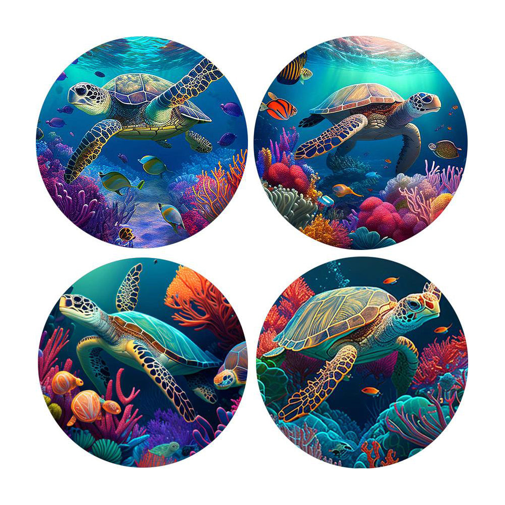 4pc Turtles Coasters Dining Table Protector Round Glass