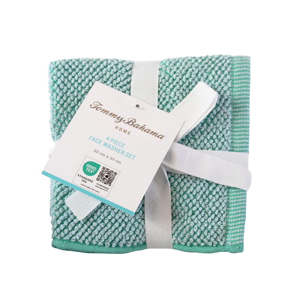 4pc Tommy Bahama 33x33cm Washed Pebble Face Washer Ice Blue/Aqua