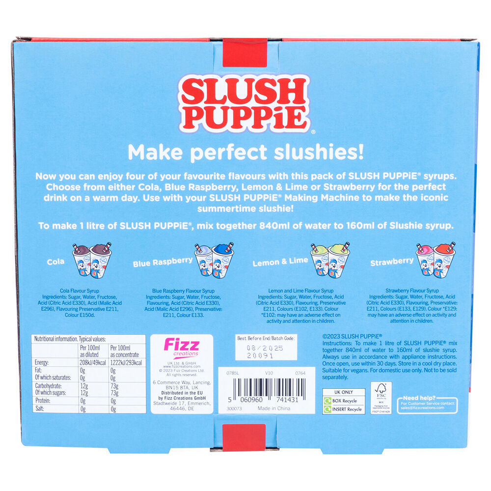 4pc Fizz Creations Slush Puppie Syrup Set Raspberry/Strawberry
