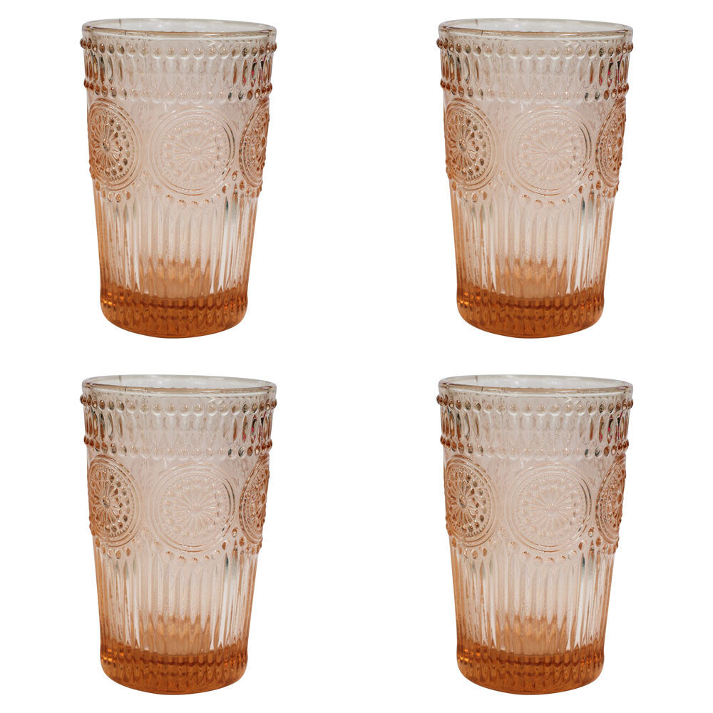 4PK LVD Tall Glass 12.5cm Tumbler Water Drinking Cup - Peach