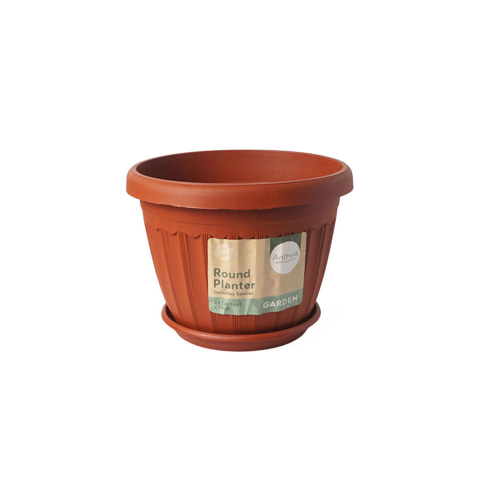 12PK Antheia Green Homewares 23cm Garden Pot w/ Saucer Assorted - Brown