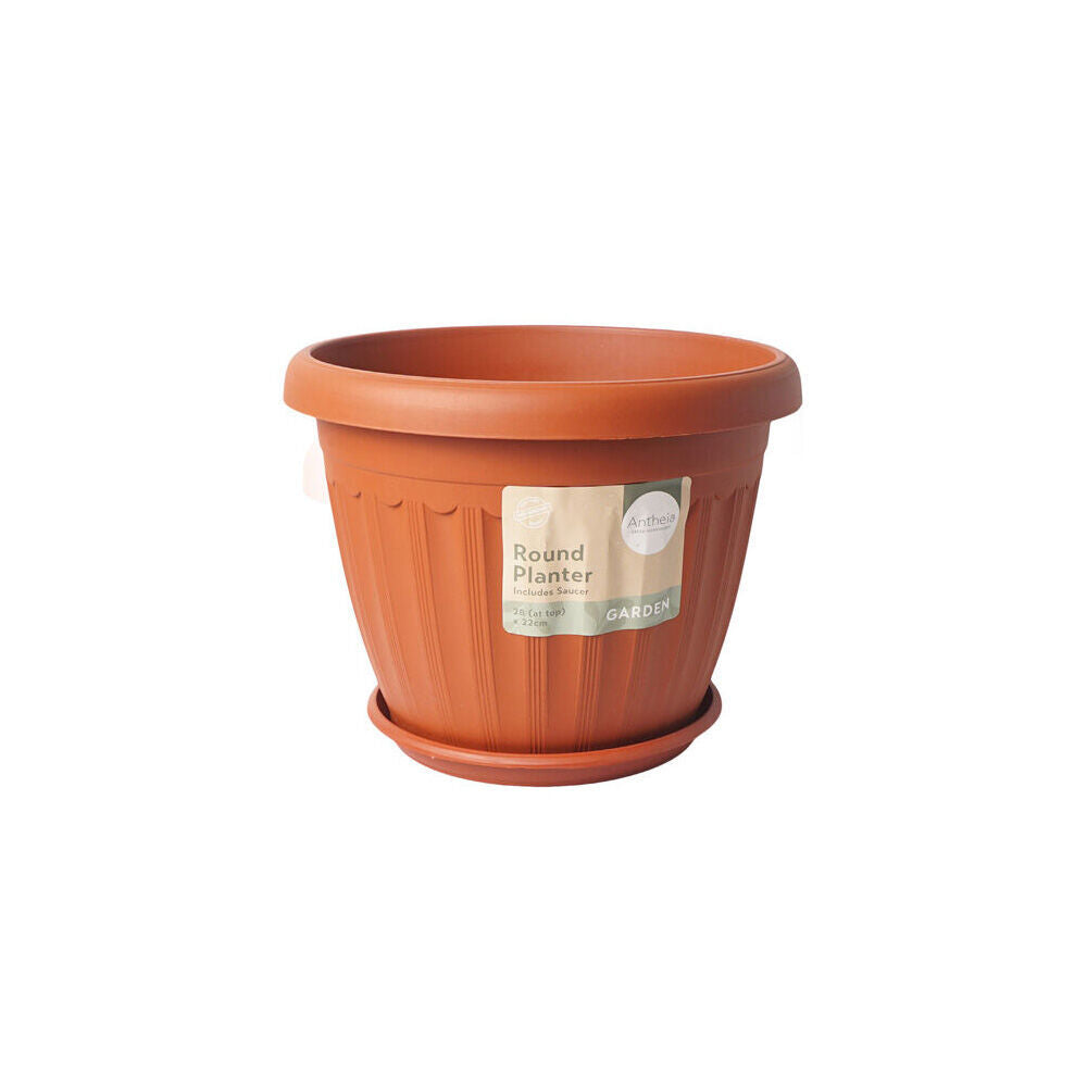 6PK Antheia Green Homewares 28cm Garden Pot w/ Saucer Assorted - Brown