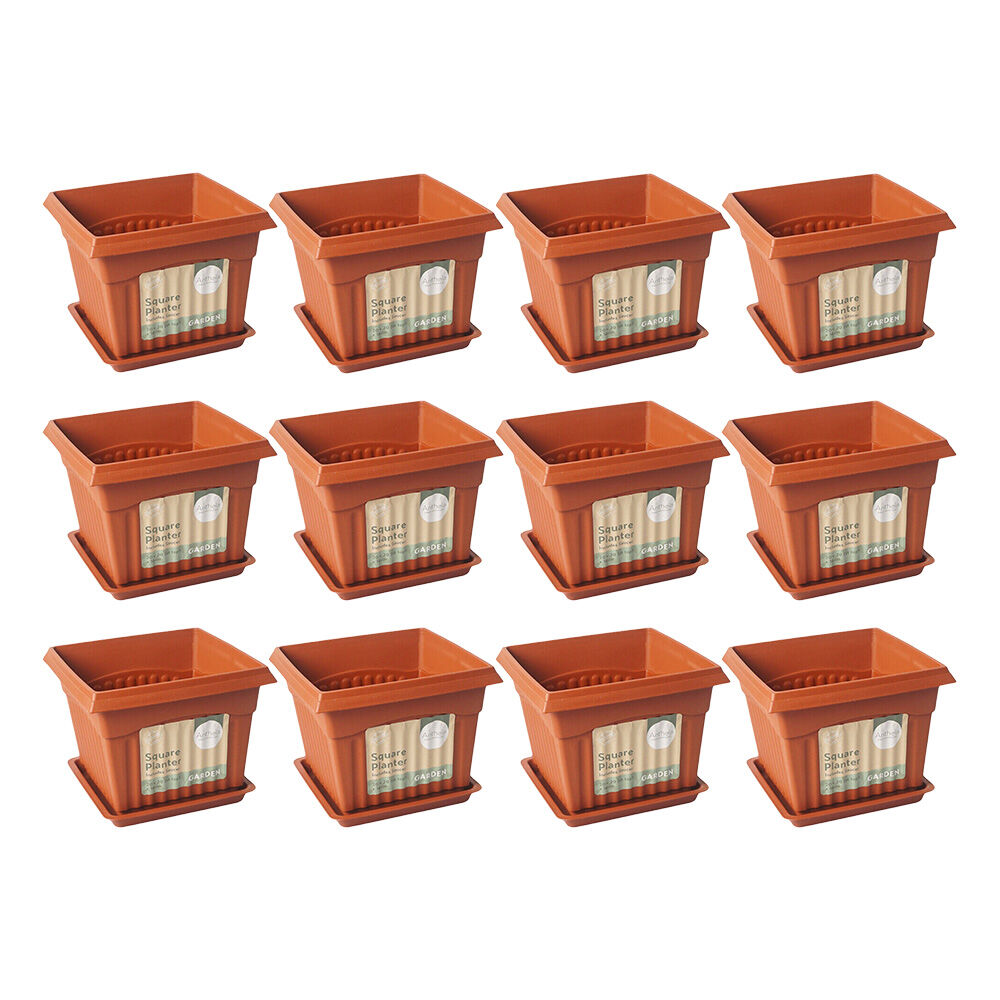 12PK Antheia Green Homewares 20x16cm Garden Pot w/ Saucer Assorted - Brown