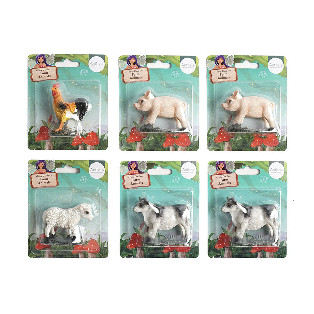 6PK Antheia Green Homewares Fairy Garden Farm Animals Assorted