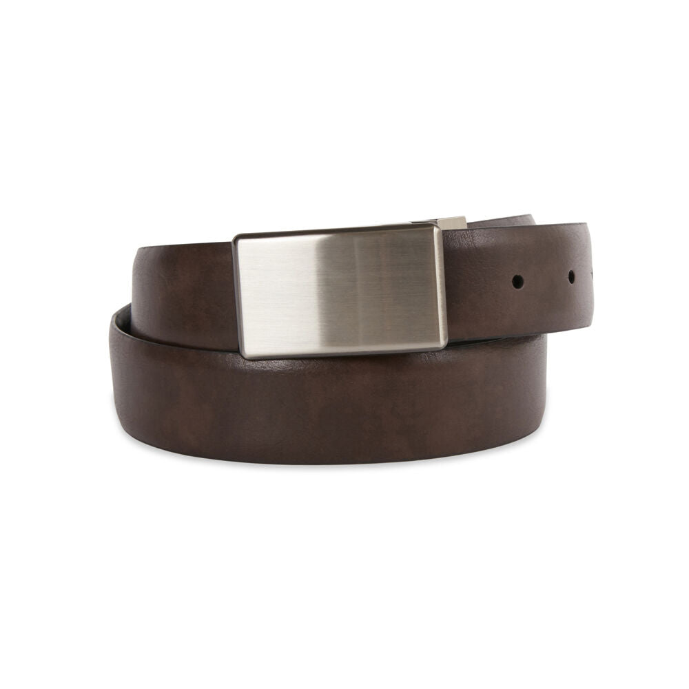 Geoffrey Beene Leather Plate Buckle Revo Belt - Black/Brown