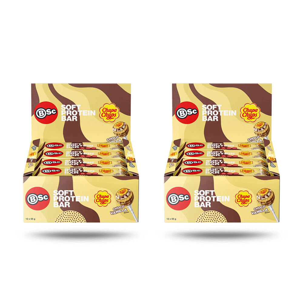 2x 12PK BSc x Chupa Chups Soft High Protein Bar 55g Serve Chocolate Vanilla