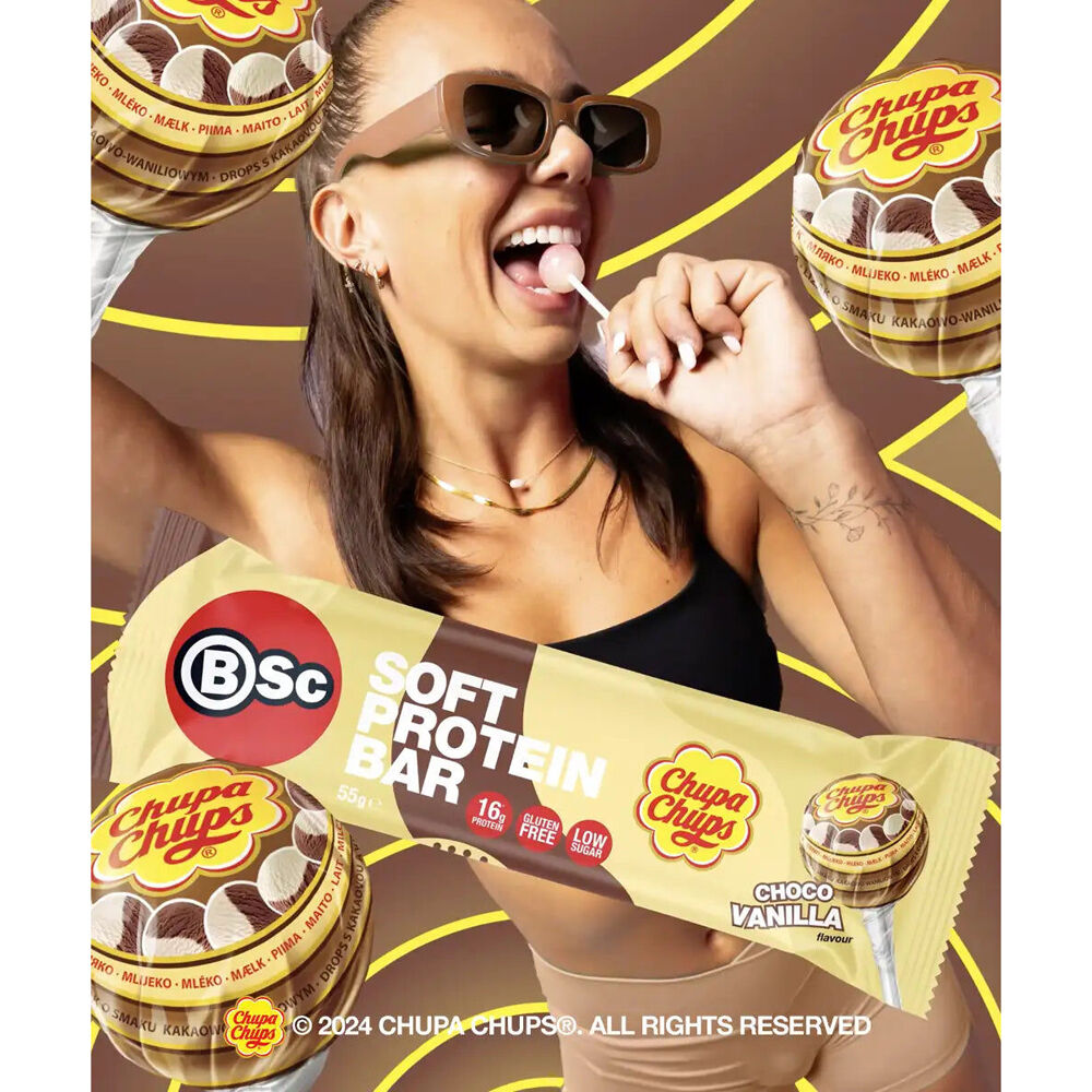 12PK BSc x Chupa Chups Soft High Protein Bar 55g Serve Chocolate Vanilla