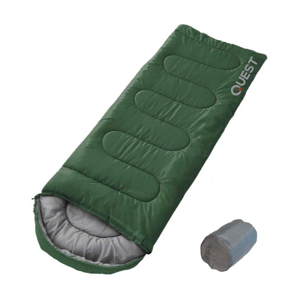 Quest Outdoors Sleeping Bag Hooded Lightweight Comfort w/Carry -5C Green