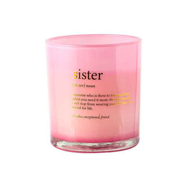 Sister Noun Vanilla Scented Pink Pearlescent Candle Round 12.5cm