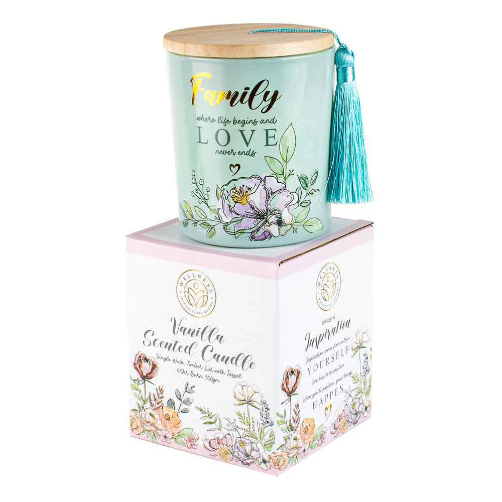 2PK Family 300g Vanilla Scented Candle w/ Wood Lid & Tassel