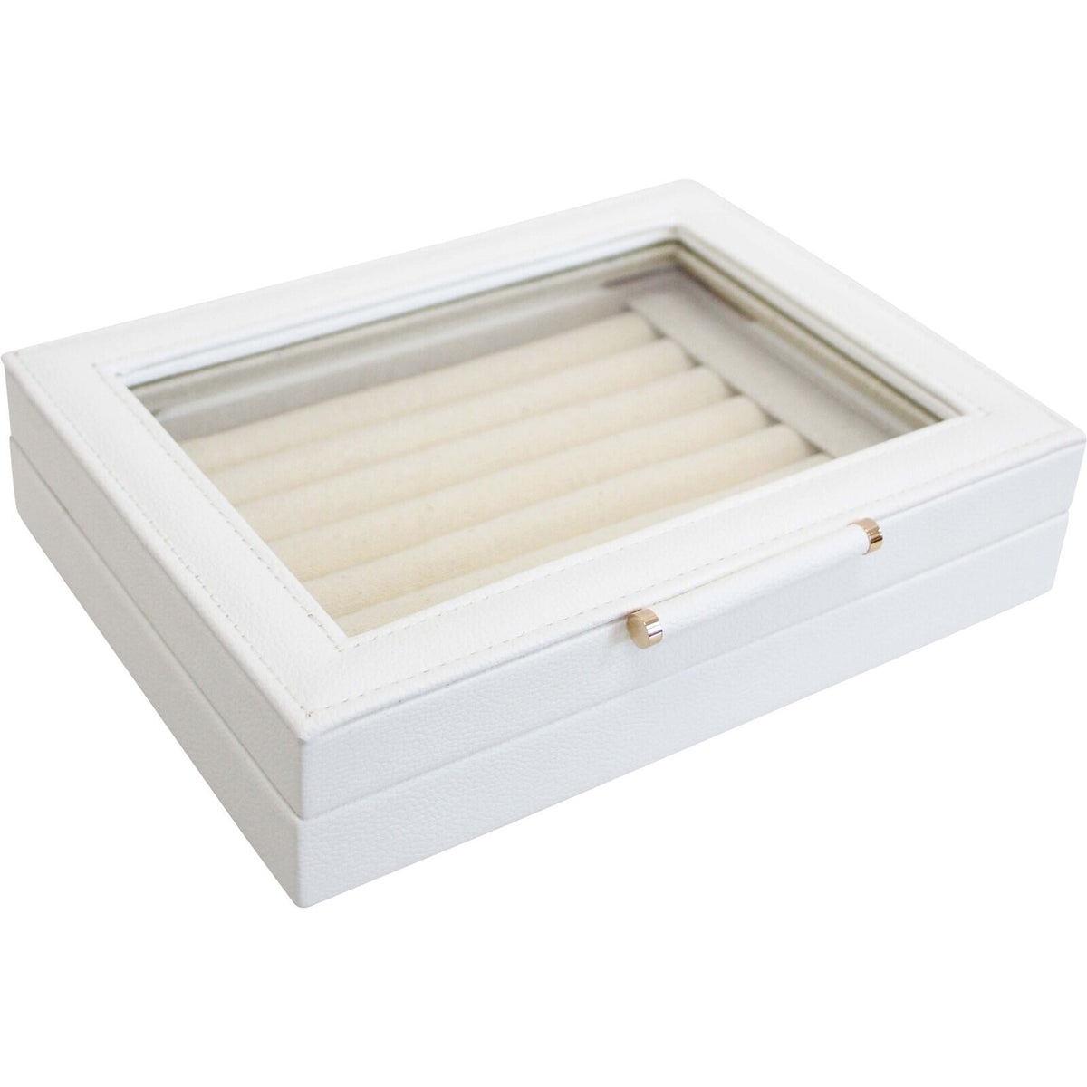 LVD MDF Glass 20x15.5cm Jewellery Ring Box Storage Rectangle - White