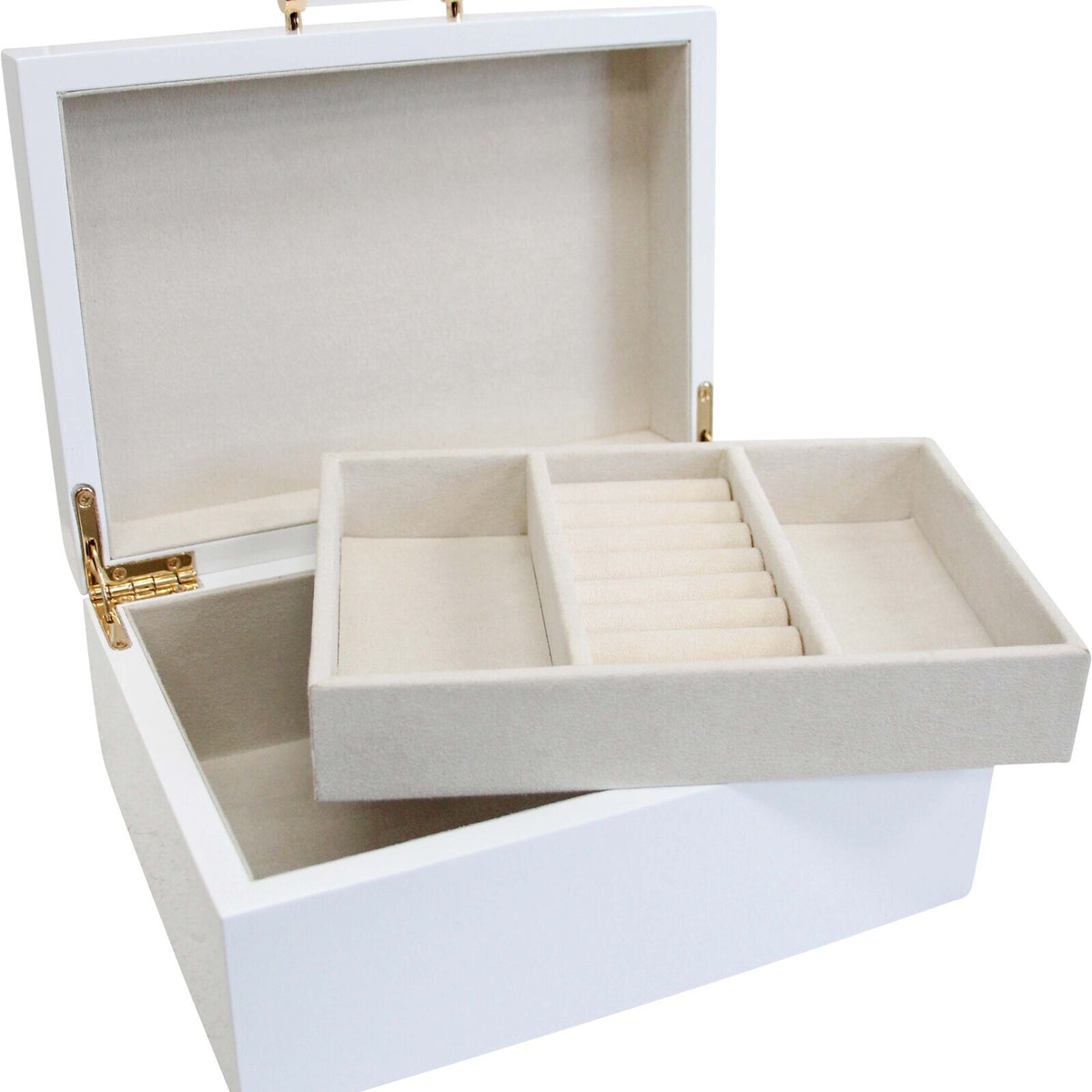 LVD MDF Glass 19.5x14.5cm Lacquer Jewellery Box Medium - White