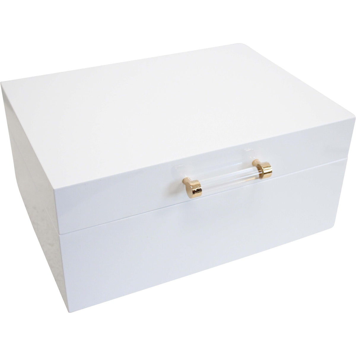 LVD MDF Glass 19.5x14.5cm Lacquer Jewellery Box Medium - White