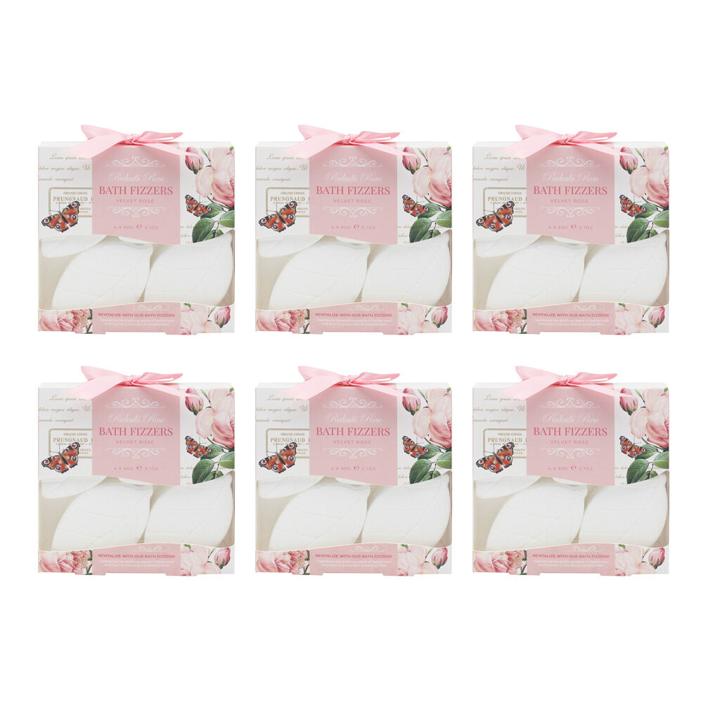 6x 4pc Gibson Gifts Redoute Rose Bath Fizzers 60g - White