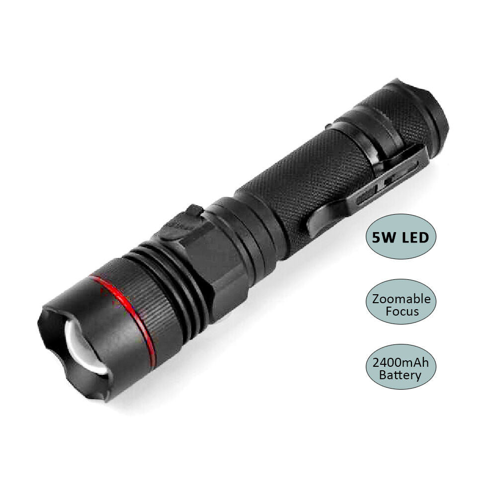 Sansai Tactical Grade Rechargeable Water Resistant 5W LED Torch 29x25.5x117mm
