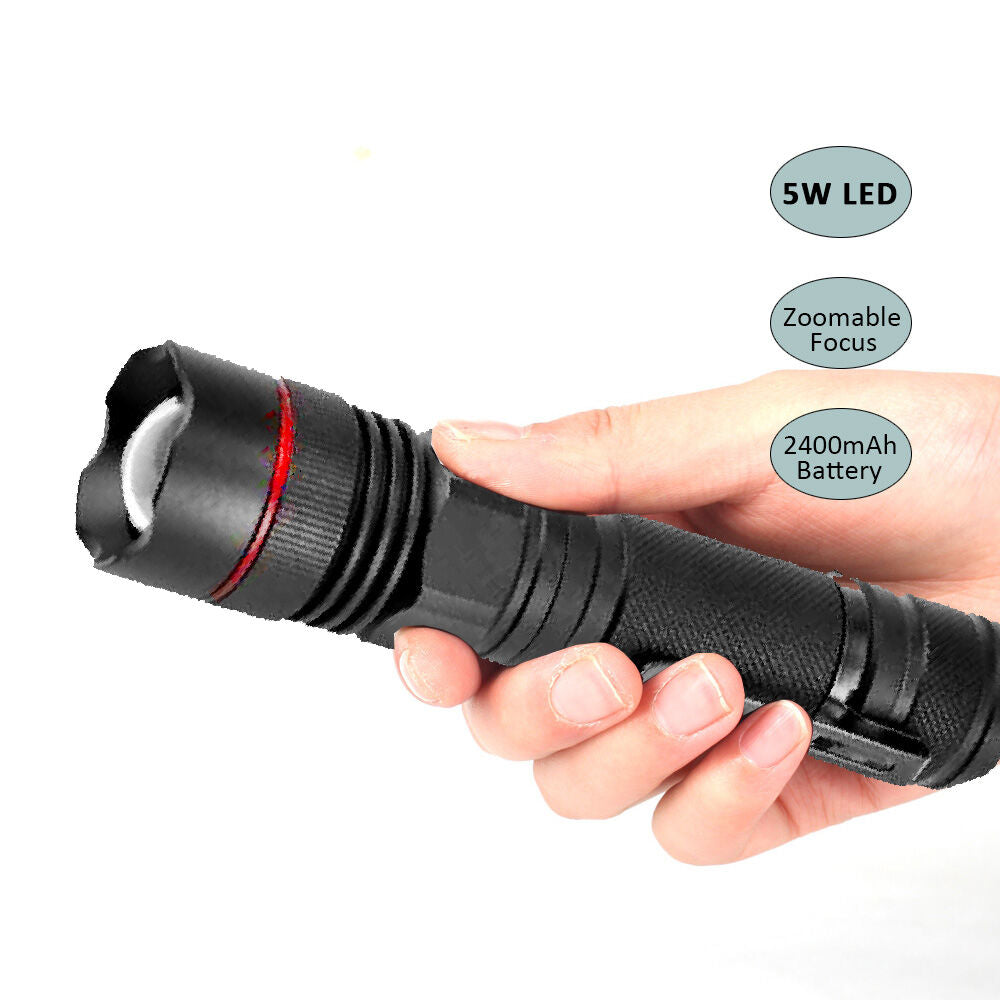 Sansai Tactical Grade Rechargeable Water Resistant 5W LED Torch 29x25.5x117mm