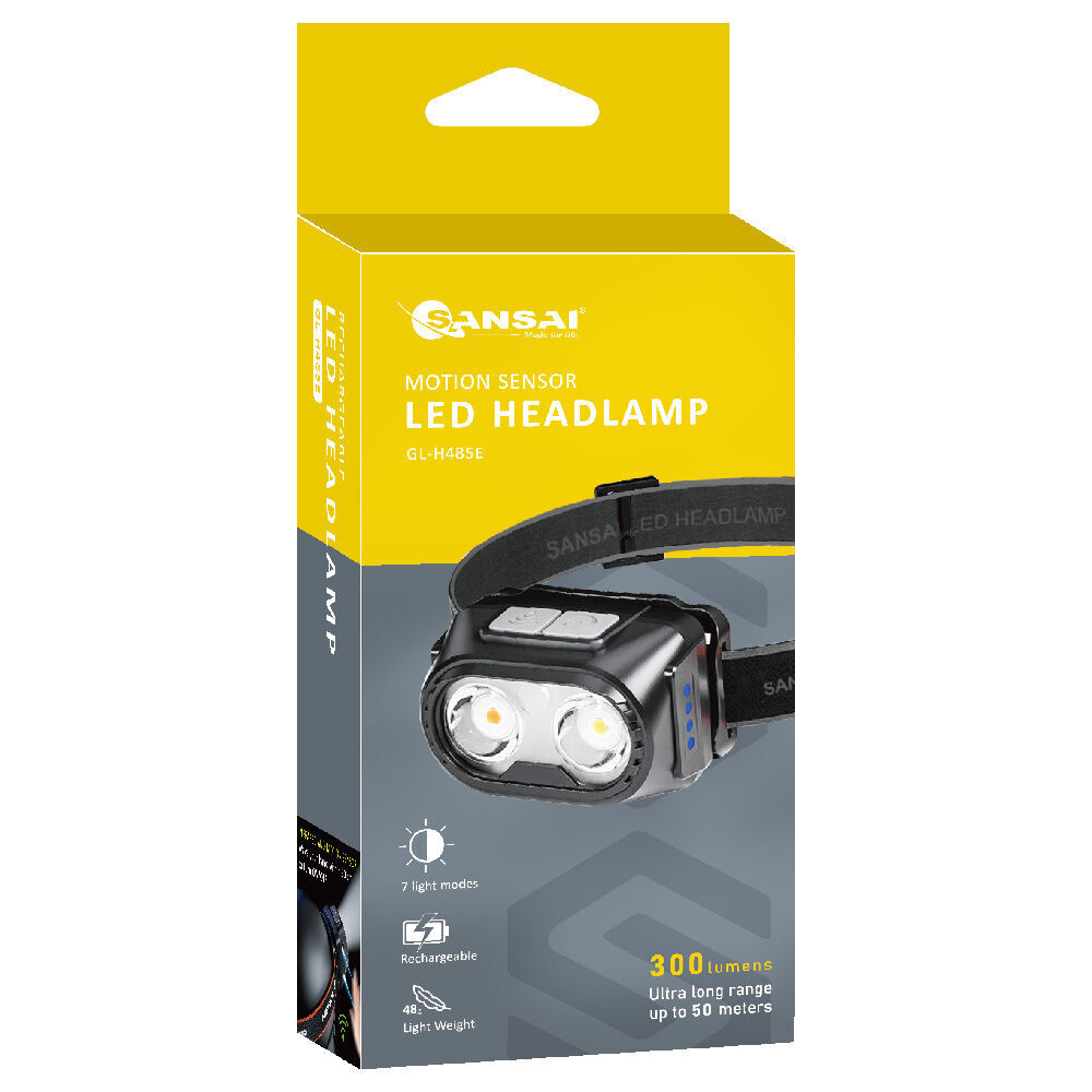 2PK Sansai Rechargeable Motion Sensor LED Headlamp w/ Adjustable Band 5.8x4x3.5cm