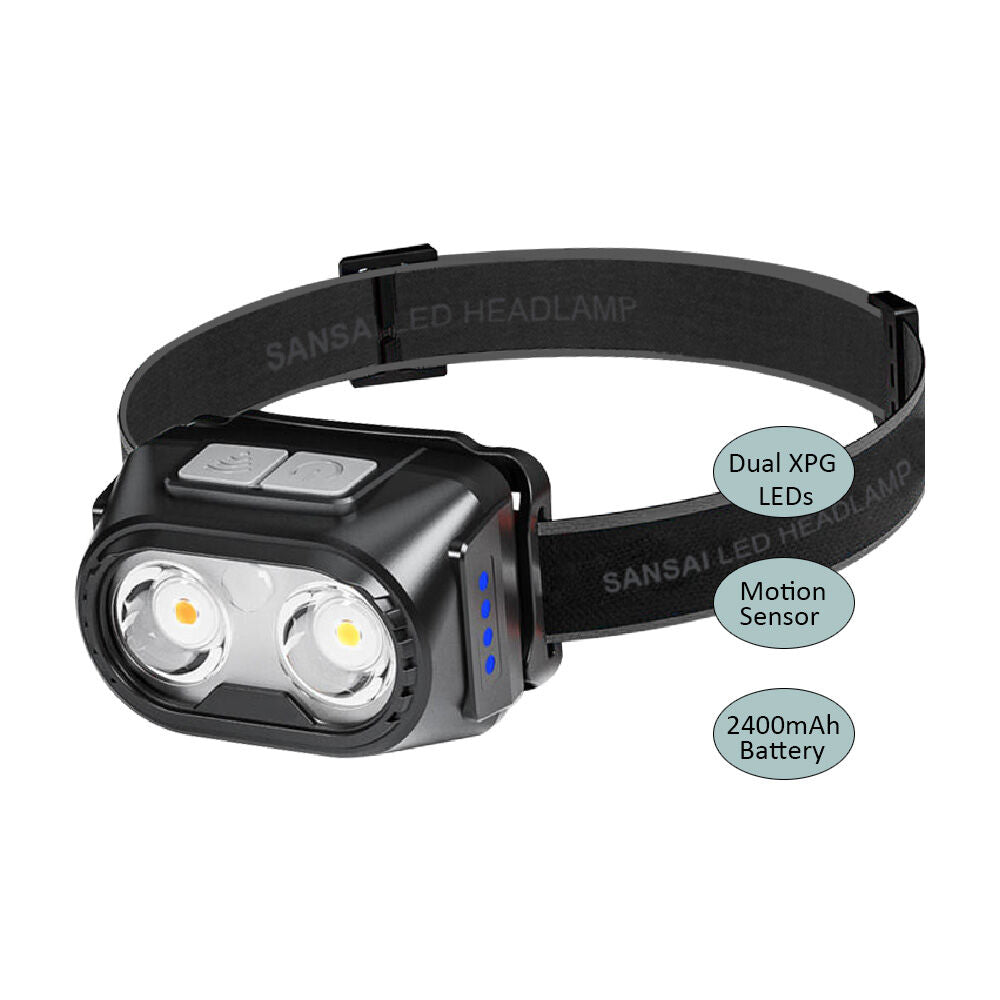 Sansai Rechargeable Motion Sensor LED Headlamp w/ Adjustable Band 5.8x4x3.5cm