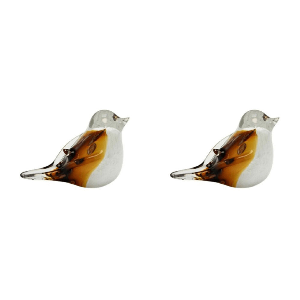 2PK Darlin Chris The Sitting Glass Bird Figurine Sculpture 6x12.5cm Brown