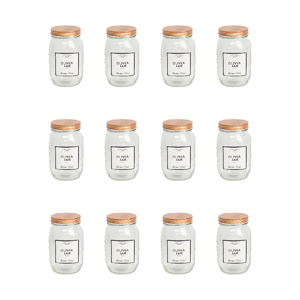 12PK The Styled Room 1000ml Olivia Glass Preserve Jar - Rose Gold