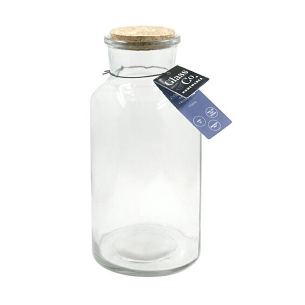 24PK Glass & Co Courtney Push Cork Lid Round Storage Bottle Jar 1150ml Clear