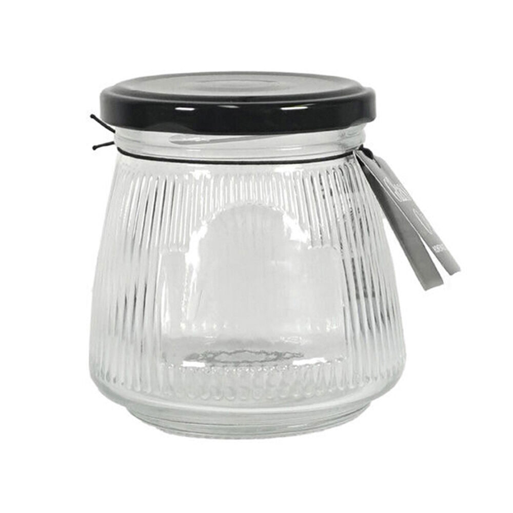 36PK Glass & Co Cleo Taper Ribbed Black Metal Lid Storage Jar 260ml Clear