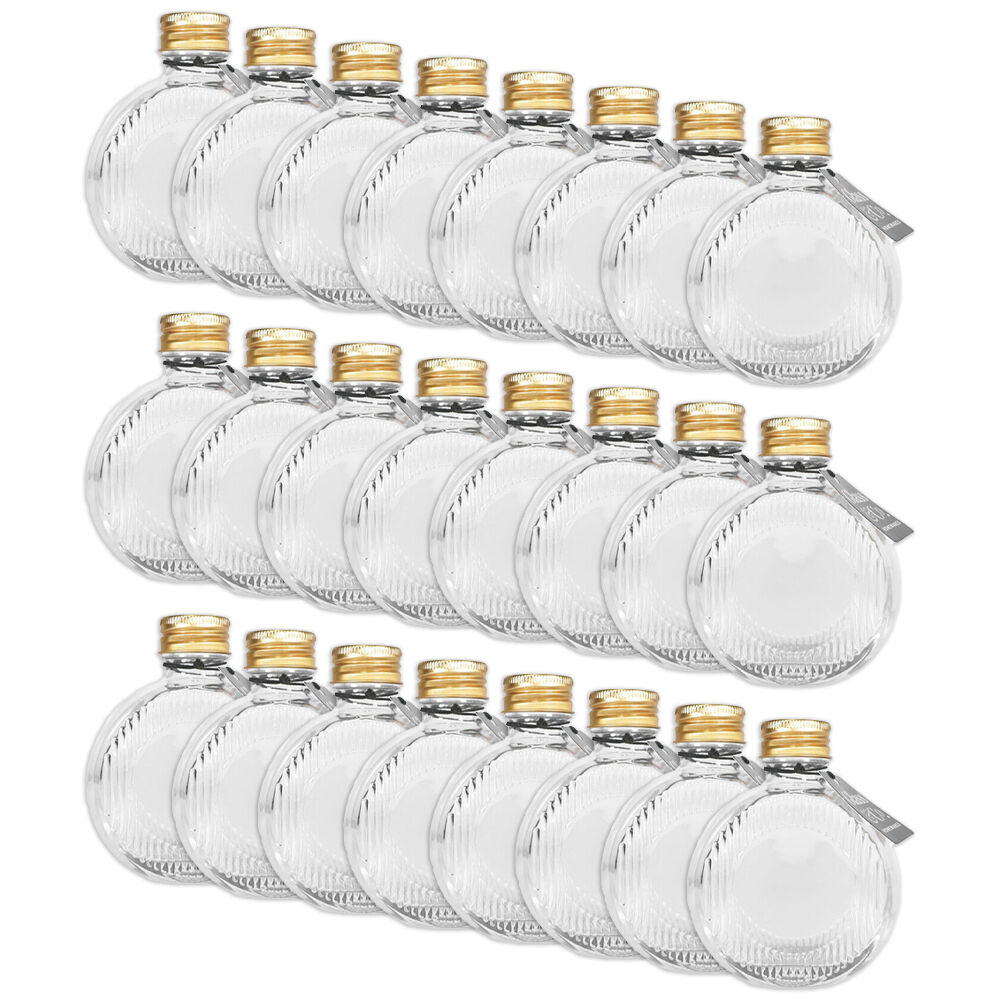 24PK Glass & Co Flat Round Gold Lid Bottle Storage Jar 120ml Clear