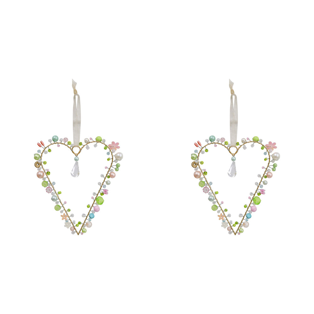 2PK LVD Beaded Heart Blossom Decorative Sculpture Home/Lounge Decor