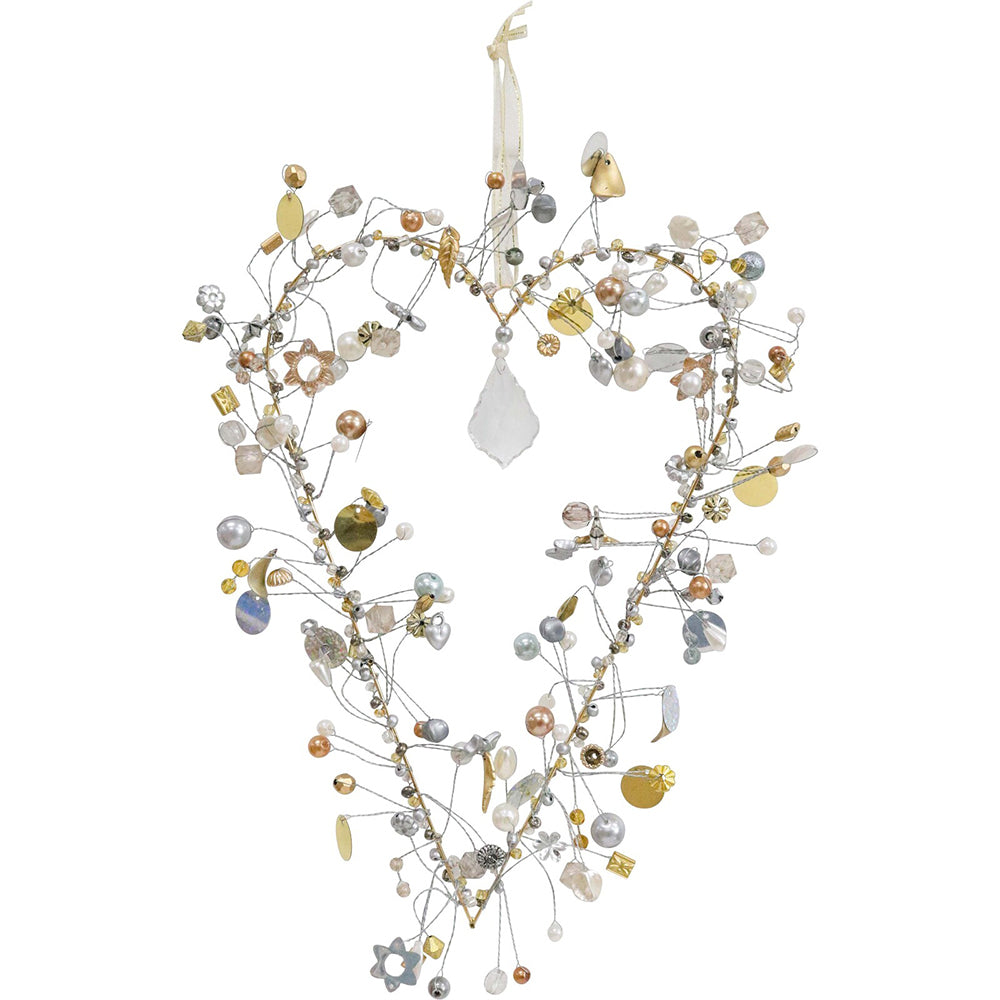 2PK LVD Beaded Heart XL Champagne Decorative Sculpture Home/Lounge Decor