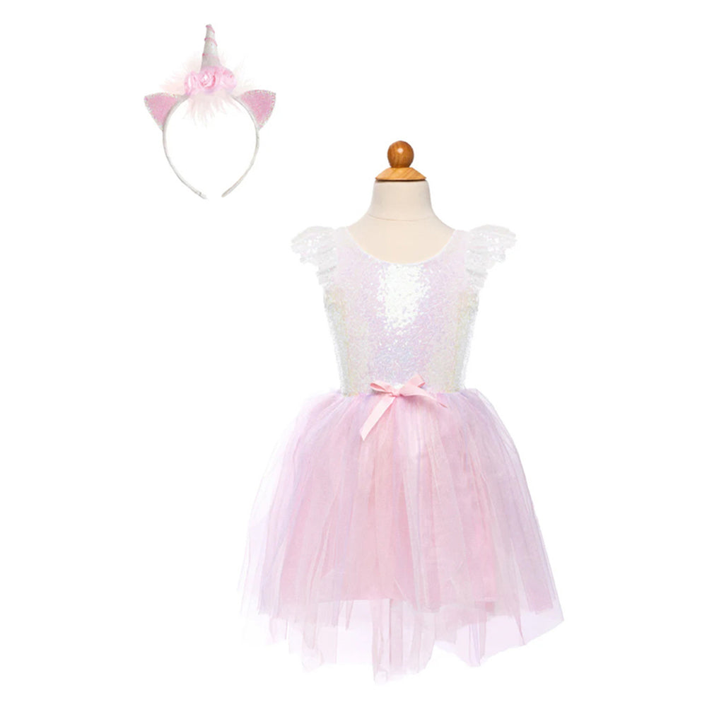 2pc Great Pretenders Sz 5-6 Dreamy Unicorn Dress/Headband Kids 5y+