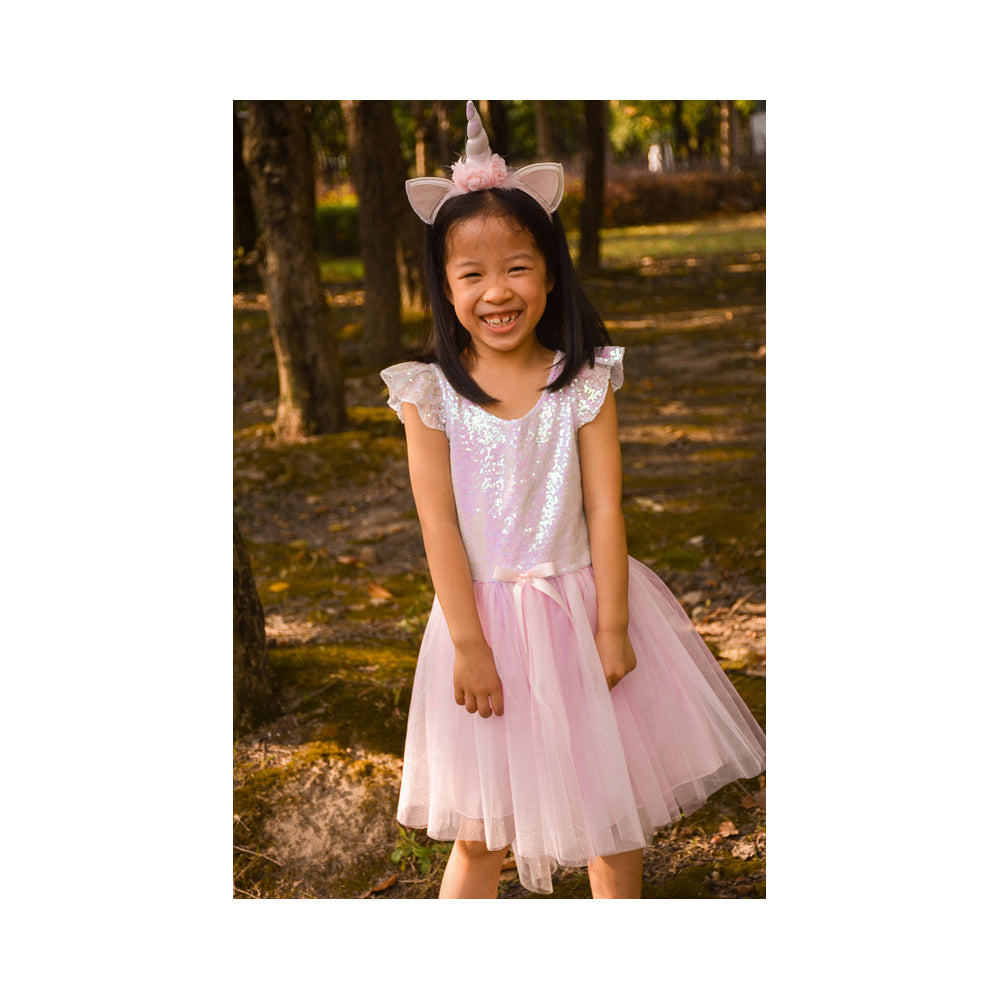2pc Great Pretenders Sz 5-6 Dreamy Unicorn Dress/Headband Kids 5y+
