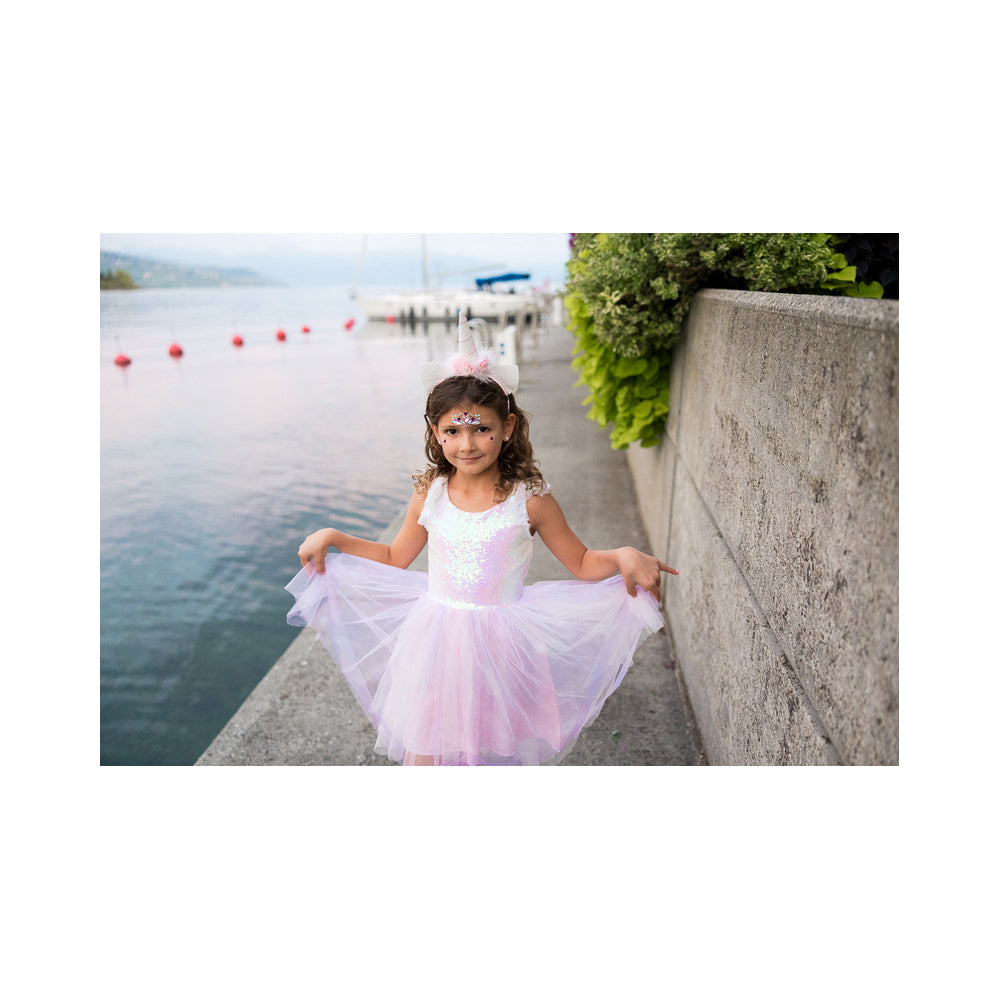 2pc Great Pretenders Sz 5-6 Dreamy Unicorn Dress/Headband Kids 5y+
