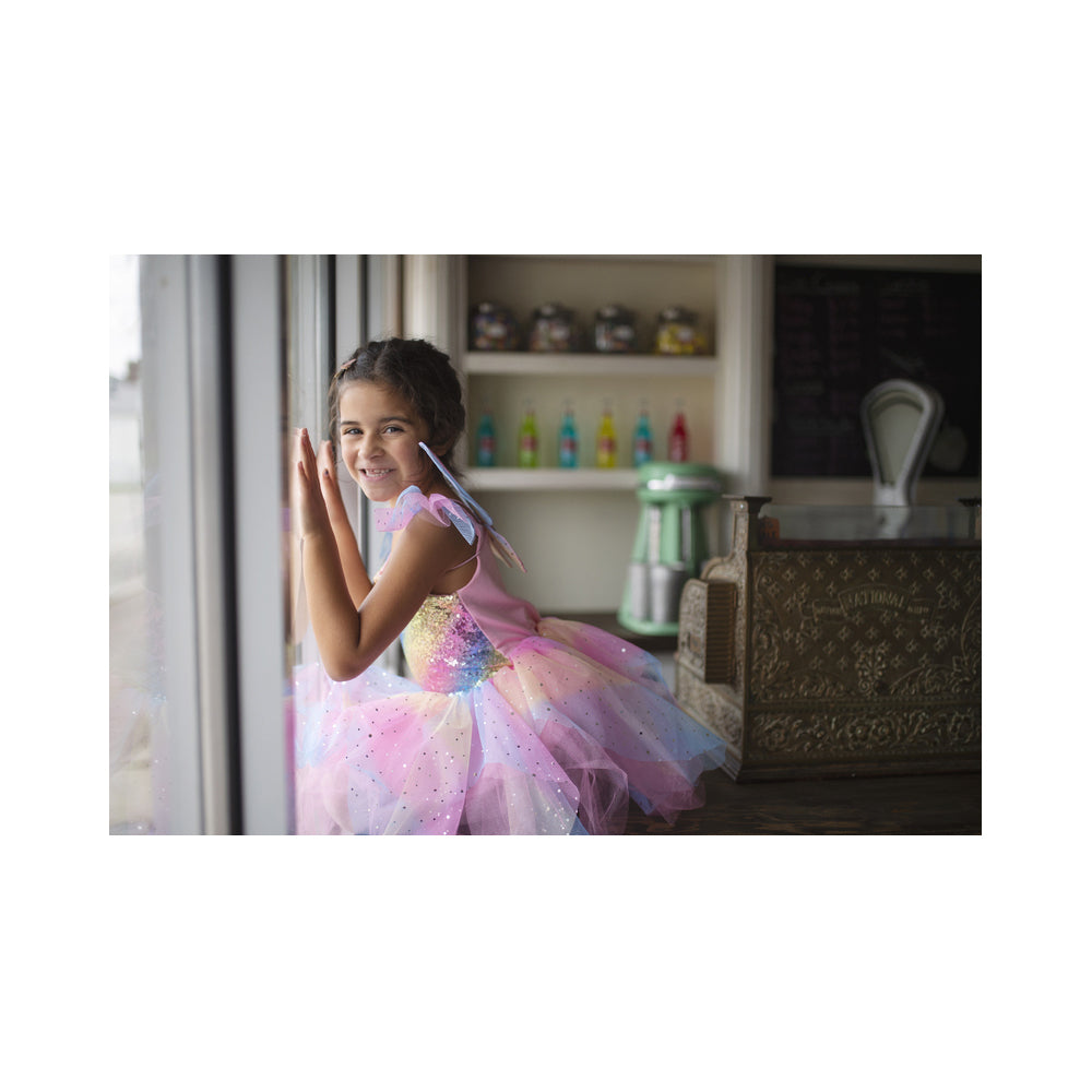 Great Pretenders Size 3-4 Rainbow Fairy Dress w/ Wings Kids 3y+